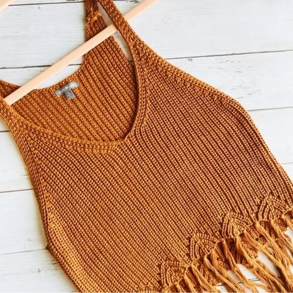 CHARLOTTE RUSSE Burnt Orange Knit Fringe Festival‎ Top Size Small